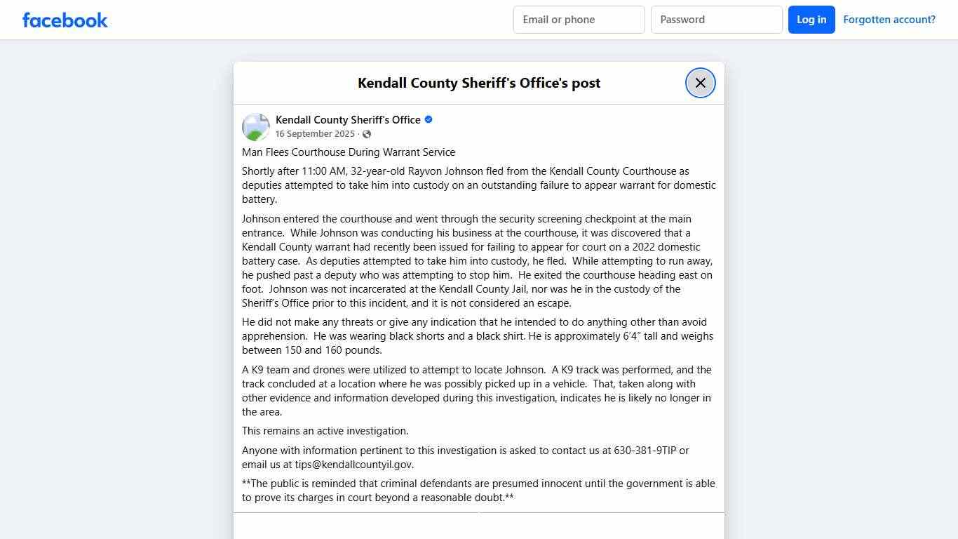 Man Flees Courthouse... - Kendall County Sheriff's Office Facebook